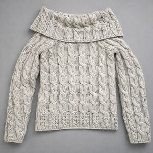 Paul James 100% Wool Cable Knit Cowl Neck Sweater Small Made in England